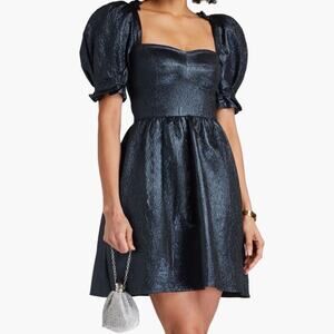 NWT Saloni Size 6 Rachel D Metallic Puff Sleeve Sweetheart Mini A-Line Dress